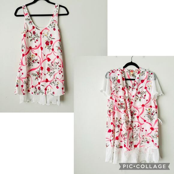 Victoria's Secret gold label Floral Heart Robe Pink Flutter Sleeve & gown - Picture 1 of 13